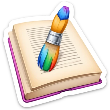 icon for artistic Illustration. paintbrush under illustrated page of book, colorful sketch, simple lines, minimalistic style, transparent background. sticker
