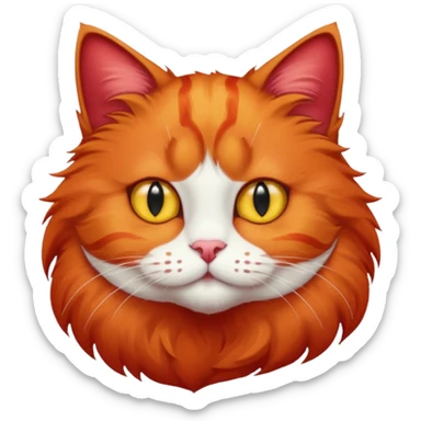 red cat with a white breast, a red spot on the chin. yellow eyes. fluffy. sticker