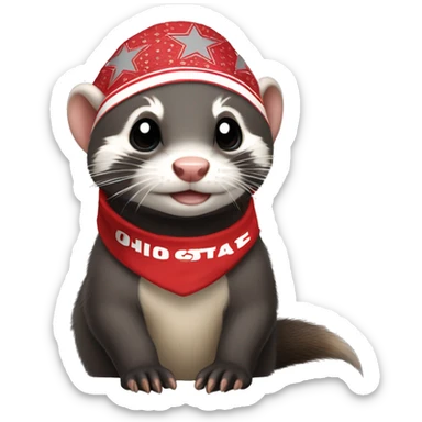 Ferret wearing an Ohio state bandana around its neck sticker