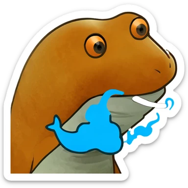 Orange dolphin blowing smoke in the shape of a five point star sticker