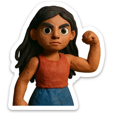 strong girl with brown eyes, long slightly wavy black hair sticker