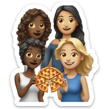 Four women and one man eating pizza sticker