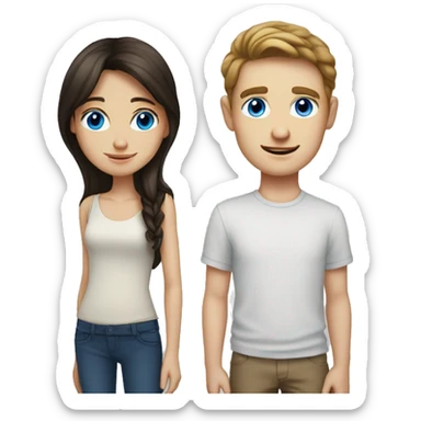 blue eyed white brunette boy with brunette girl sticker