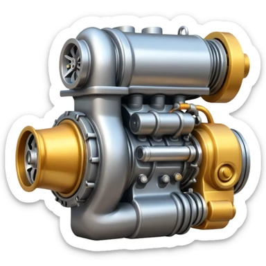 Emoji icon of a turbocharged engine with spark effects and metallic shine sticker