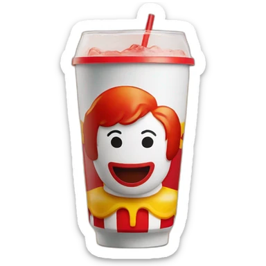Ronald McDonald drinking a McDonalds soft drink sticker