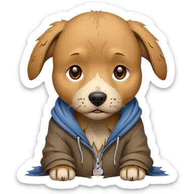 homeless poor dog with torn clothes  sticker