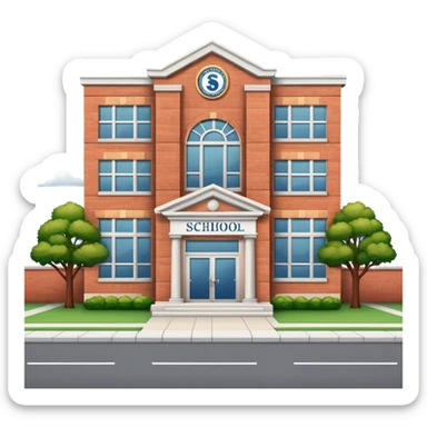 School building with a name plaque sticker