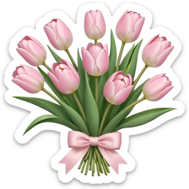 very pale pink tulips bouquet with light pink bow sticker