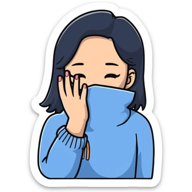 pastel blue girl covers her face with her hand sticker