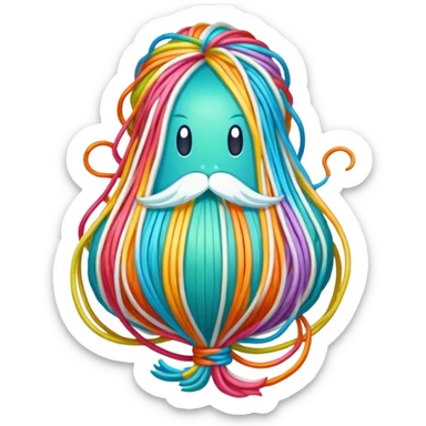 Dragon's beard candy hand-pulled sugar threads wrapped around filling, simplified emoji style with bold outlines and bright colors, cartoon style Longxu Tang sticker