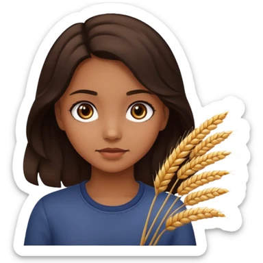 A girl with dark brown eyes and slightly wavy tips with dark brown hair flesh-colored wheat face sticker