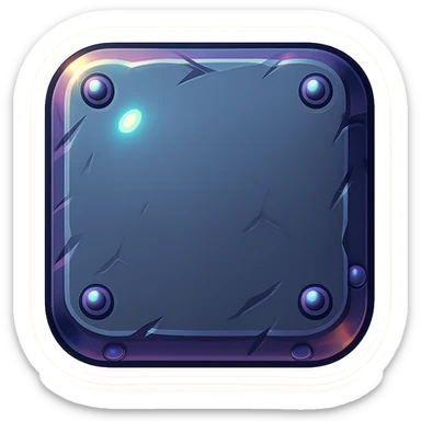 Add metallic rivets to the outside edge (the visible rim, not the front face) of the metal slab in a retro sticker style. Keep the background transparent. sticker