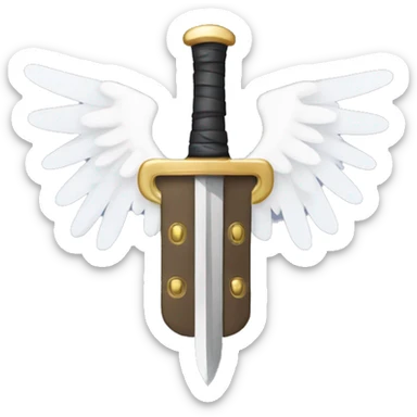 a lock with wings and arms holding a sword, the lock is holding the sword sticker