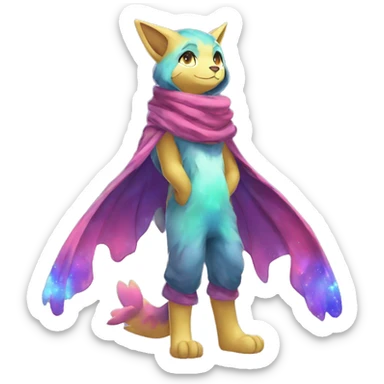 Shiny Colorful Anthro Sona Fakemon Nebula with a scarf Full Body sticker