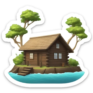 Cabin on an island above the sea sticker