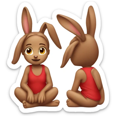 Cute brown floppy downward ears rabbit girl  wearing red tshirt sitting  sticker