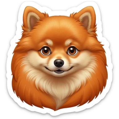 Cinematic Noble Orange Pomeranian Portrait Emoji, Poised and regal, with a compact, fluffy build and a meticulously groomed vibrant orange coat, deep-set soulful brown eyes, Simplified yet sharp and sophisticated features, highly detailed, glowing with a soft, dignified glow, high shine, intelligent and spirited, stylized with an air of elegance, focused and attentive, soft glowing outline, capturing the essence of a watchful and confident companion, so majestic it feels as though it could prance out of the screen with effortless authority! sticker