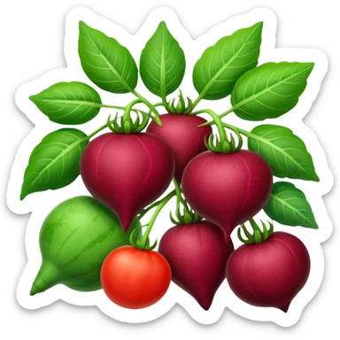 garden with beets, tomatos, basil, and cucumbers sticker