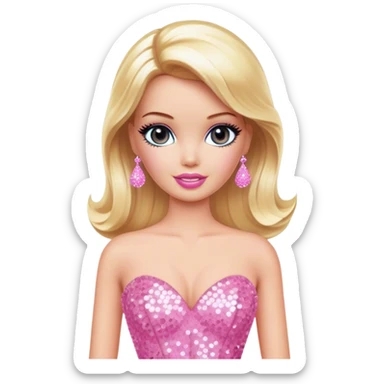 Glamorous blonde Barbie, pink sequin gown sticker
