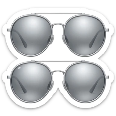 A pair of luxury sunglasses emoji with silver chrome frame, smooth rounded lenses, reflective metallic surface, high-end swag aesthetic, minimal and clean design, iOS emoji style, centered, white background sticker