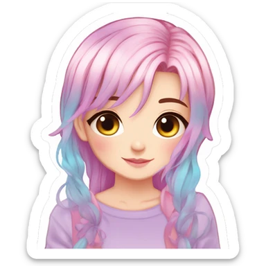 Gorgeous Beautiful Blushing Petite Colorful-Shiny-Pastel-Fairy-Anime-Girl with beautiful gradient pastel hair aesthetic sticker sticker