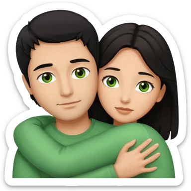 Woman  with brown eyes and black hair hugging a man with green eyes and light brown hair sticker