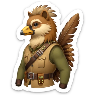 A bird bombadier, bandolier of grenades, side profile, forest critter sticker