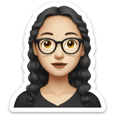 chinese girl with wavy hair wearing black top, and rimless glasses sticker