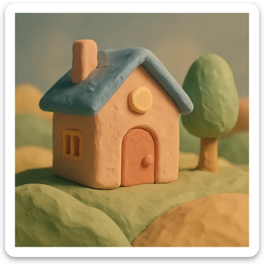 house, 3D claymation style, matte plasticine with visible fingerprints and pastel colors sticker