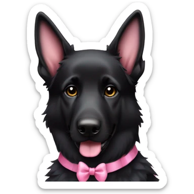 Black German shepherd dog with all black fur and with pink bow sticker