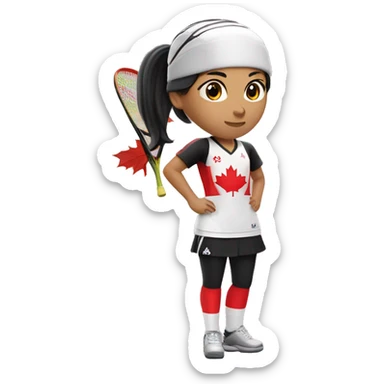 female squash player with black ponytail wearing team canada uniform sticker
