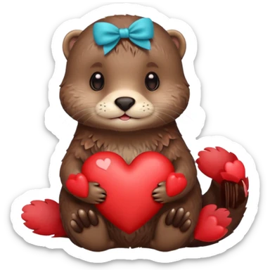 Otter holding a heart sticker