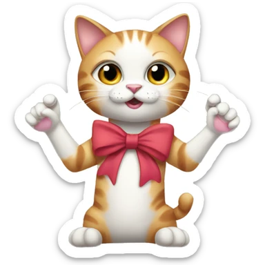 Cat with paws up and woth bows on eyars sticker