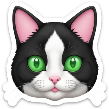 Tuxedo cat with pink nose, green eyes and no bow ties sticker