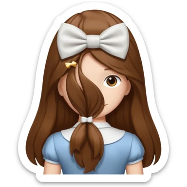 Brown long hairs with white bow from the back sticker