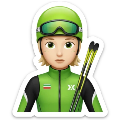Xc ski racer in green and black clothing  sticker