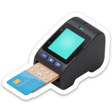 realistic credit card inserted into a POS machine, skeuomorphism icon style, highly detailed sticker