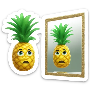 3D elegant pineapple🍍  with big shiny eyes 👀 pineapple holds mirror with its reflection 🪞🍍 sticker