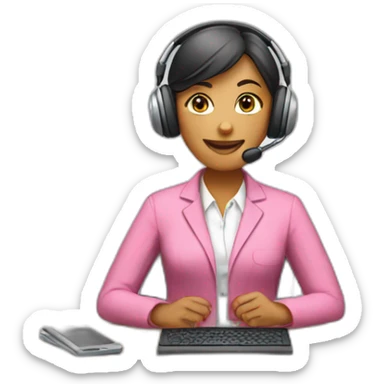 woman Employee with headphone and microphone who is wearing pink office clothes sticker