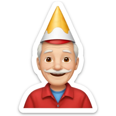 old man with smile, red shirt and birthday cone on his head sticker