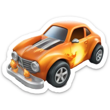orange hot wheels car with flame and SOFY written on it. driven by a rat sticker