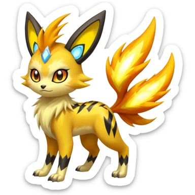 Feral Lightning-patterned Zig-zagged buzzy fuzzy Meloetta-Renamon-Manectric-Luxray-Electrike-Vernid-fusion-hybrid-creature, full body  sticker