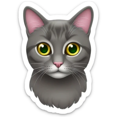 gata rajada cinza escuro e verde, nariz rosa e olhos amarelos com cara feliz sticker