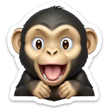 Cinematic Cute Yawning Chimpanzee Portrait Emoji, Head tilted slightly with a dramatic, wide-open yawn, showcasing a gently textured face with half-closed, drowsy eyes and an open, relaxed expression, Simplified yet irresistibly adorable features, highly detailed, glowing with a soft, cozy glow, high shine, relaxed yet expressive, stylized with a dash of whimsical primate charm, soft glowing outline, capturing the essence of a drowsy yet affectionate guardian that seems ready to stretch out for a nap! sticker
