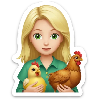 Long haired blond girl with green eyes holding a chicken & banana sticker