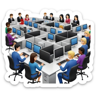 oficina grande con muchas personas trabajando sticker