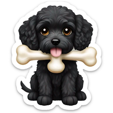 Maltipoo black dog eating bone sticker