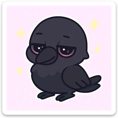 Make the raven a much darker color, nearly black, while keeping it chibi-style and sleepy in chibi stickers style. sticker