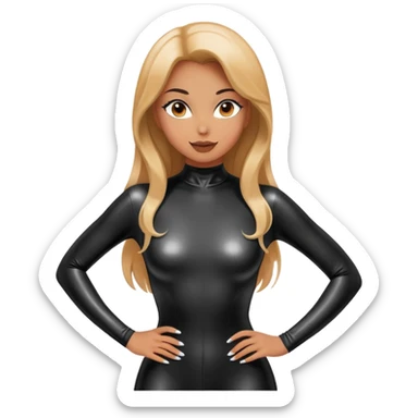 full-length girl wearing a shiny tight latex bodysuit, fashionable pose sticker