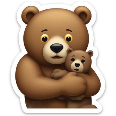 a big bear hugging smaller bear sticker
